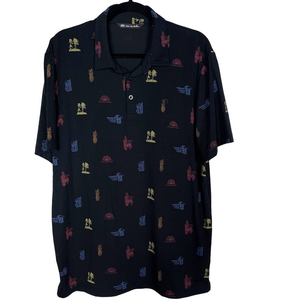 Travis Mathew Mens Large Black 5'O Clock Somewhere Polo Short Sleeve Pima Cotton